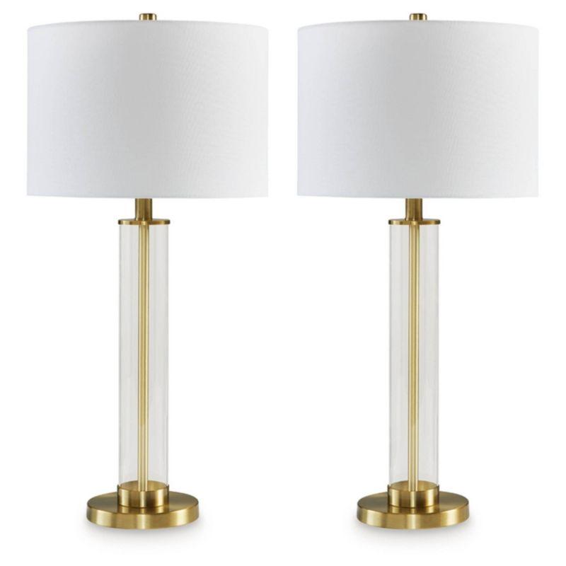 Clear Glass and Brass Table Lamp Set with Drum Shade