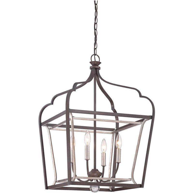 Dark Rubbed Sienna and Aged Silver 4-Light Chandelier