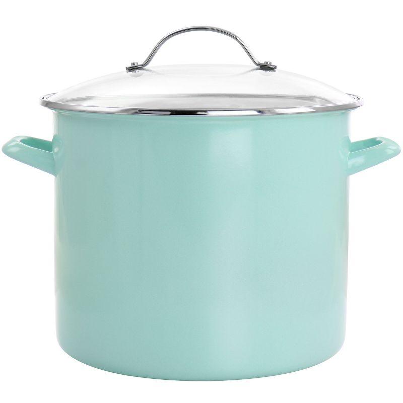 Martha Blue 12 Quart Enamel Steel Stock Pot with Glass Lid