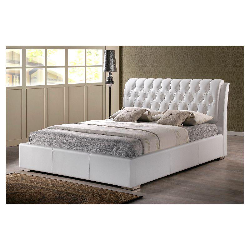 Baxton Studio Full Bianca Modern Bed with Tufted Headboard White : Chic Faux Leather, Elegant Curve Design, No Box Spring Needed