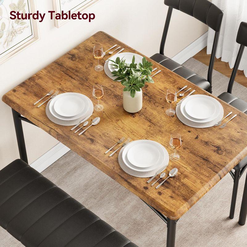 Garvee 4-Person Dining Set, Upholstered Chairs & Bench, Rectangular Kitchen Table Set for Small Space, Apartment, Home, Studio, Rustic Brown