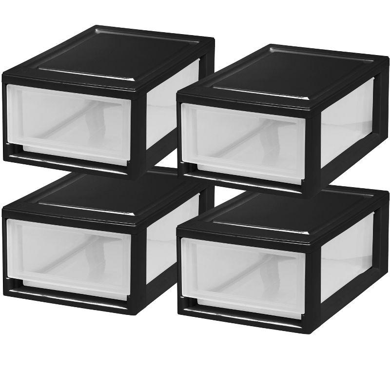 Black Stackable Modular Plastic Storage Drawers, 4-Pack