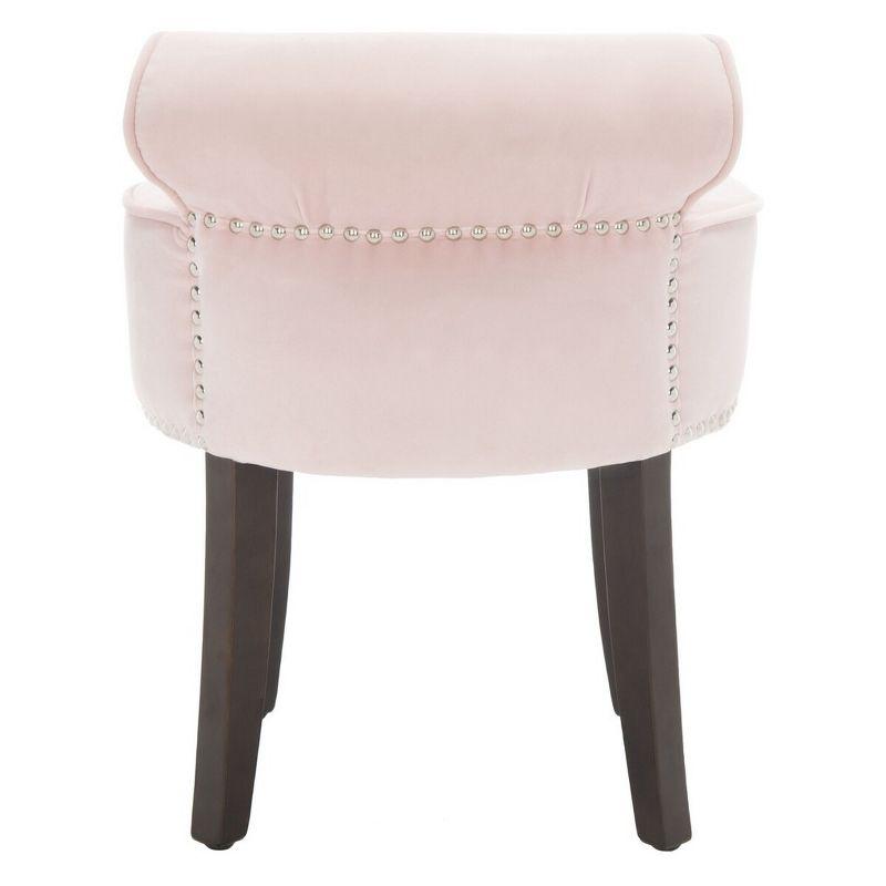 Petite Blush Pink Velvet Vanity Stool with Espresso Birch Legs