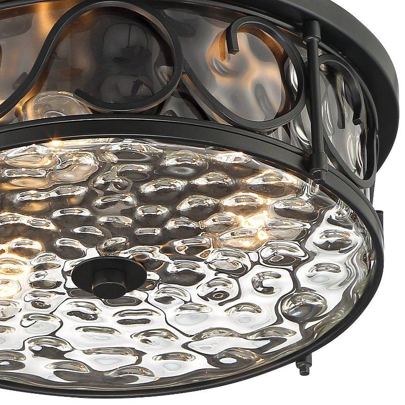 Matte Black Rustic Flush Mount Ceiling Light with Hammered Glass