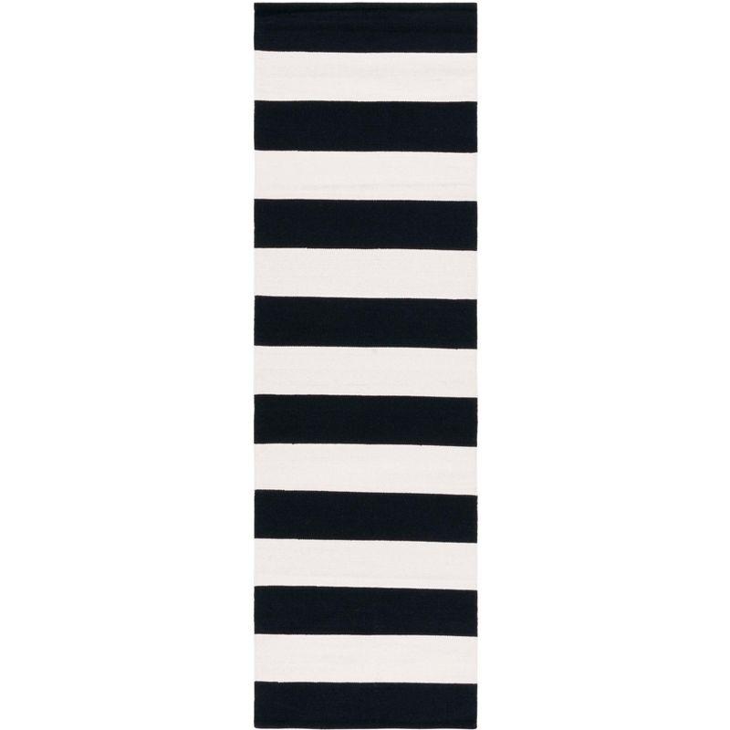 Black and Ivory Striped Cotton Runner Rug