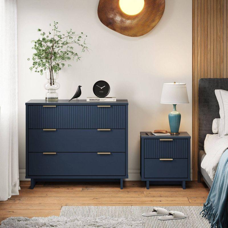 Manhattan Comfort 2pc Granville Dresser and Nightstand Bedroom Set Midnight Blue: Modern Style, Anti-Tip, Dry Dust Care