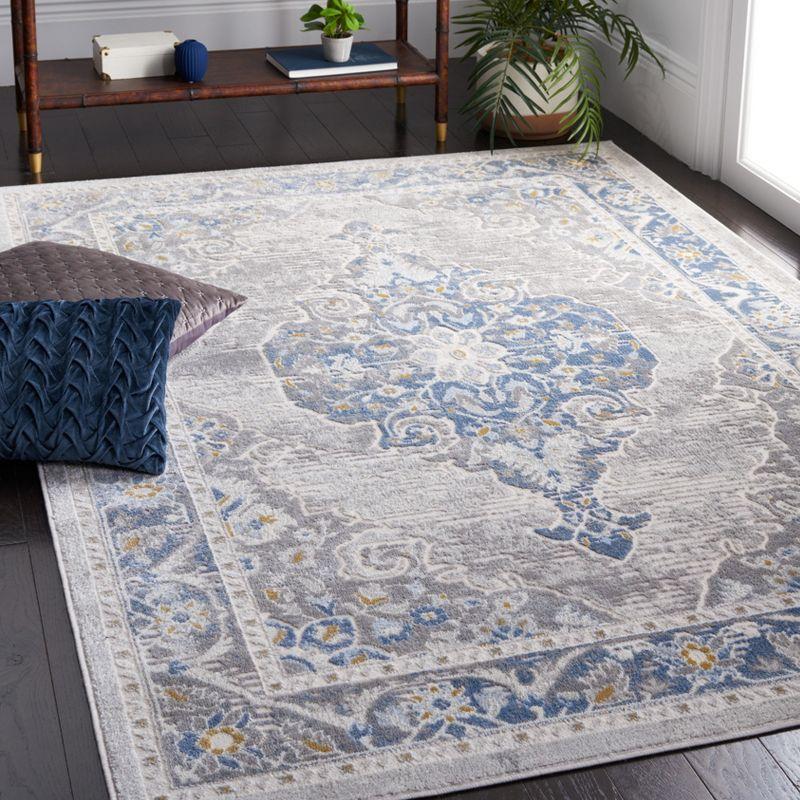 Palma Blue and Gray Round Oriental Synthetic Rug