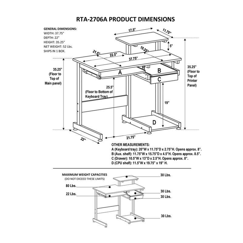 Complete Computer Workstation Desk Gray - Techni Mobili: With Drawer, Steel Frame, MDF Surface