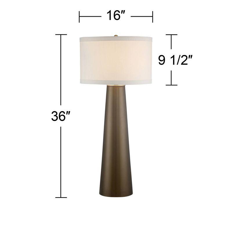 Possini Euro Design Karen Modern Table Lamp with Clear Round Riser 37 1/2" Tall Dark Gold Glass Off White Fabric Drum Shade for Bedroom Living Room