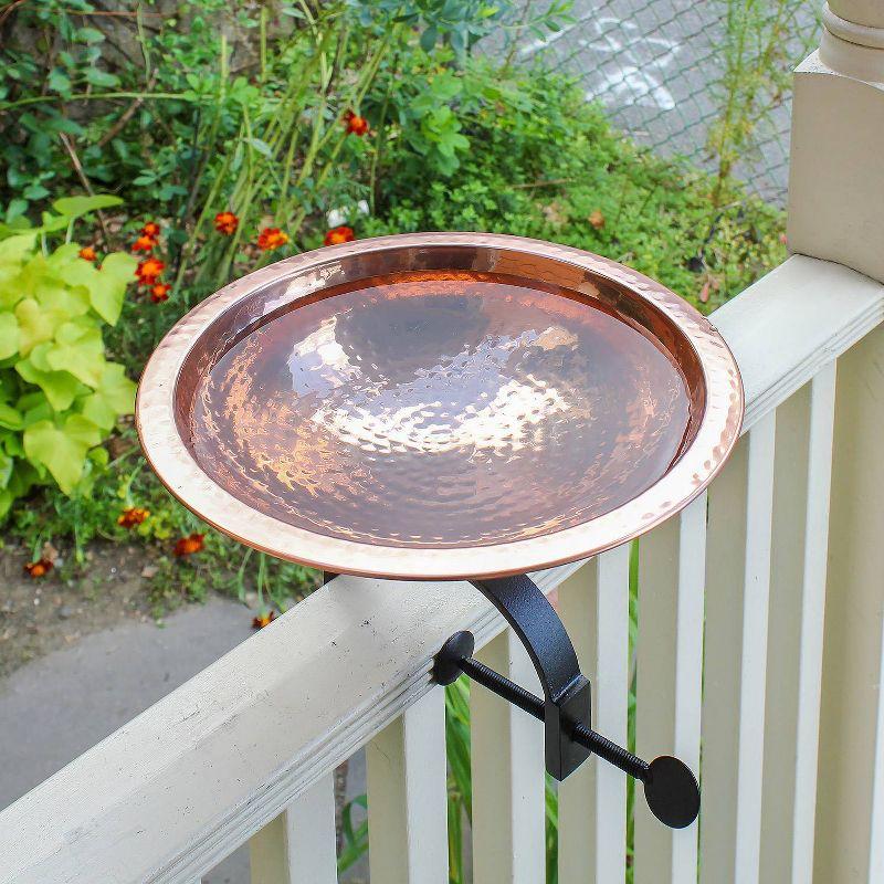 8.2" Hammered Copper Birdbath with Over Rail Bracket Polished Copper Plated - Achla Designs: Weather-Resistant, No Assembly Required