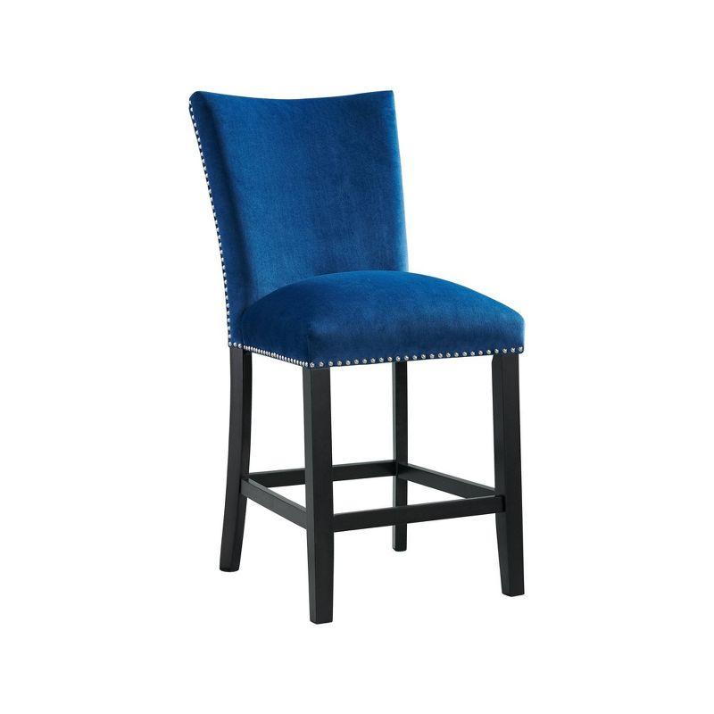 Elegant Blue Velvet Transitional Counter Stools with Chrome Accents - Set of 2