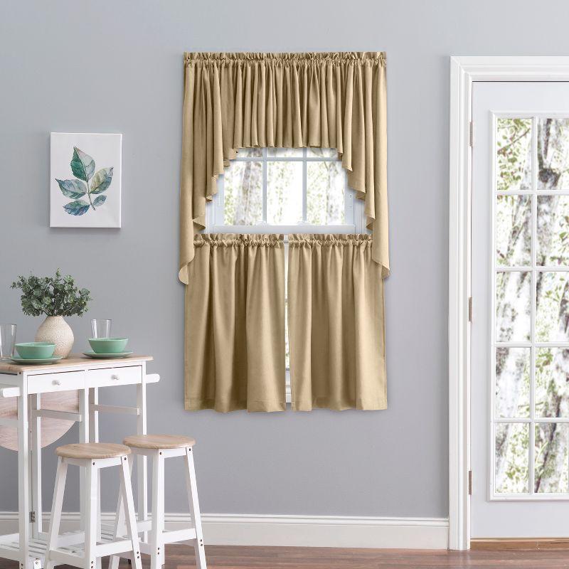 Beige Polyester Textured Tier Curtain Pair 57" x 24"