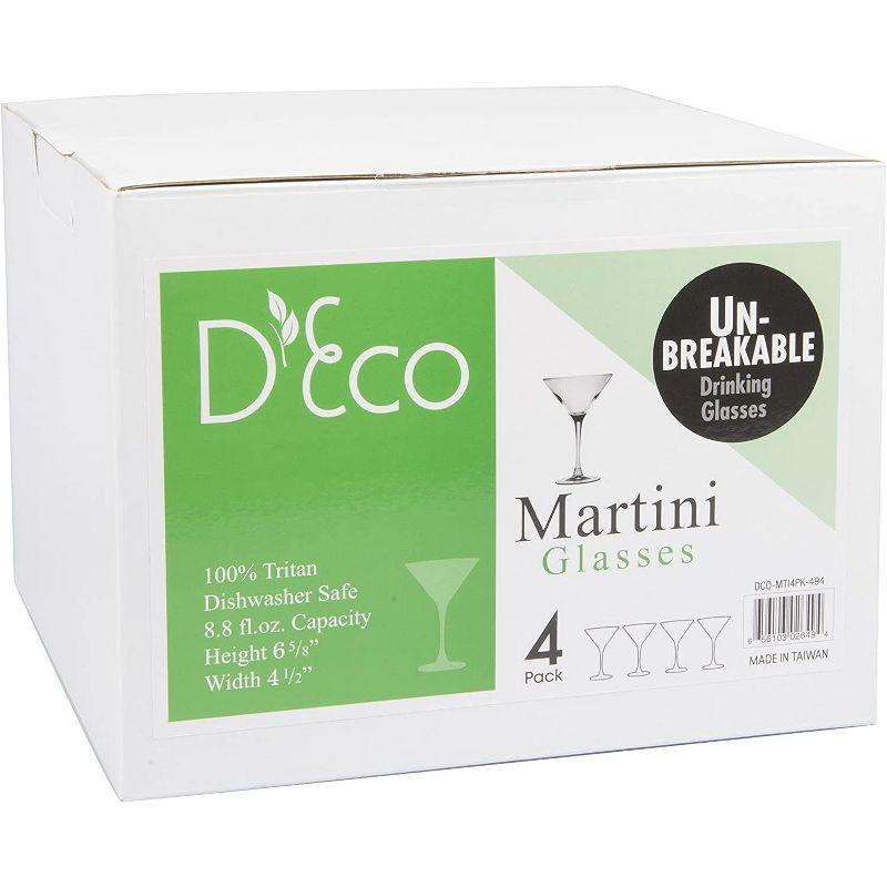 D'Eco Unbreakable Martini Glasses (4pk, 9 oz Tritan Glassware) Reusable Glasses- Great for Galentine's Day - Valentine's Day Gift Idea