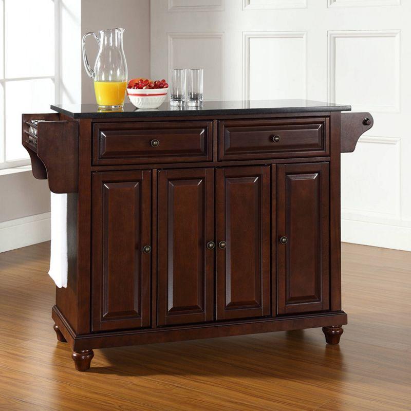 Cambridge Black Granite Top Full Size Kitchen Island/Cart Mahogany - Crosley: With Cabinets, Spice Rack, Towel Holder