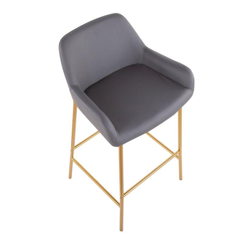 Set of 2 Daniella Metal Faux Leather Barstools Gold/Gray - LumiSource: Upholstered, Fixed Height, with Back