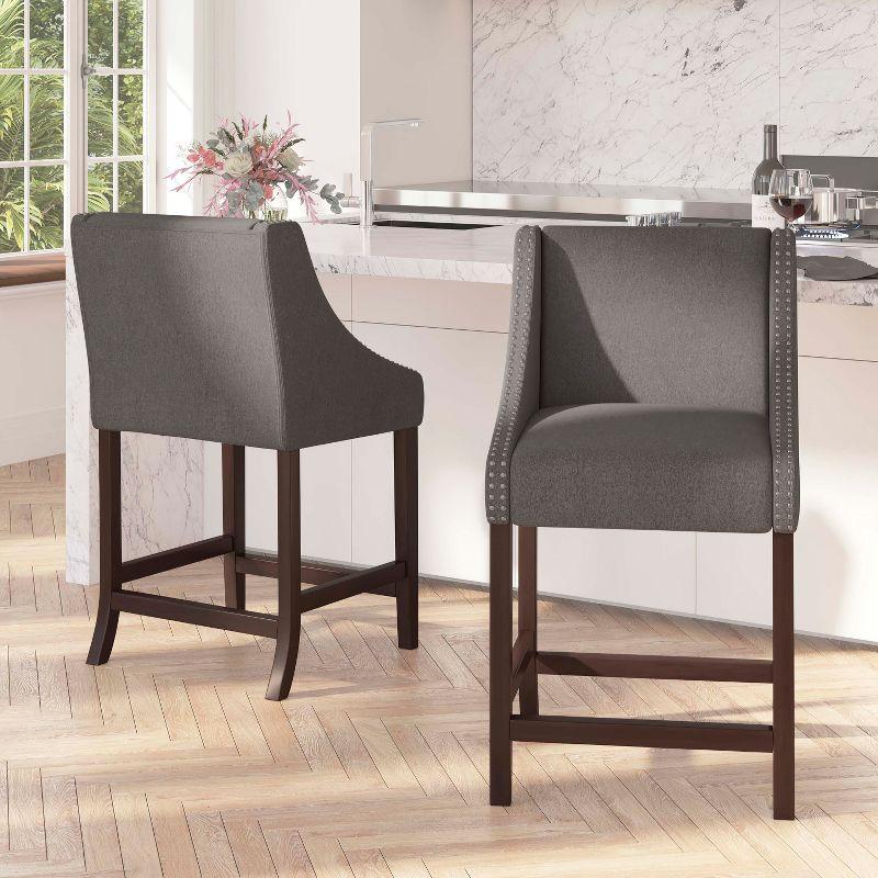 Merrick Lane 24 Inch Counter Height Stool with Nailhead Trim - Set of 2