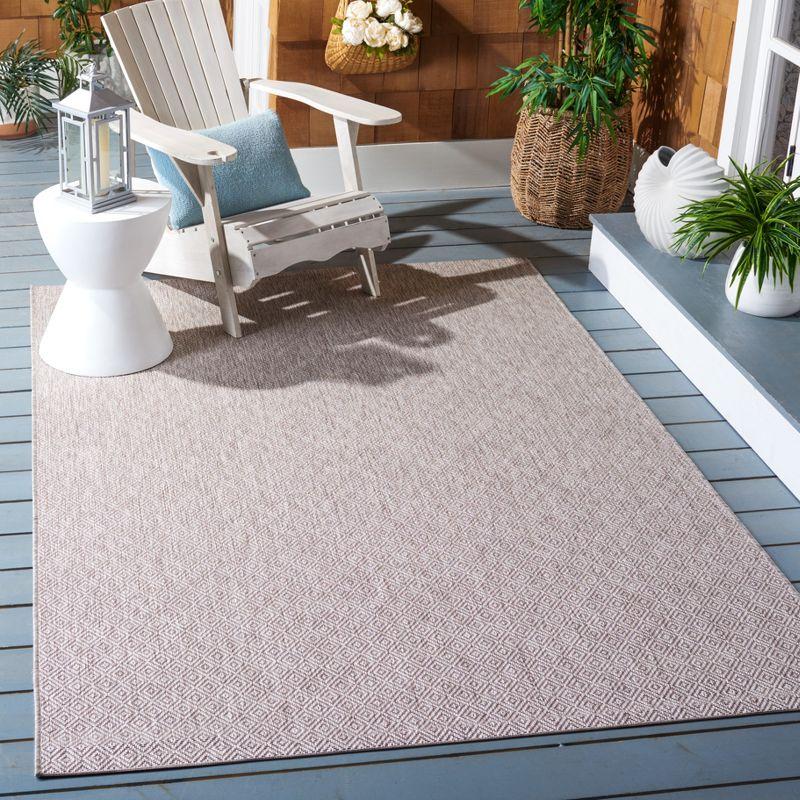 Beige 5'3" Square Flat Woven Reversible Outdoor Area Rug