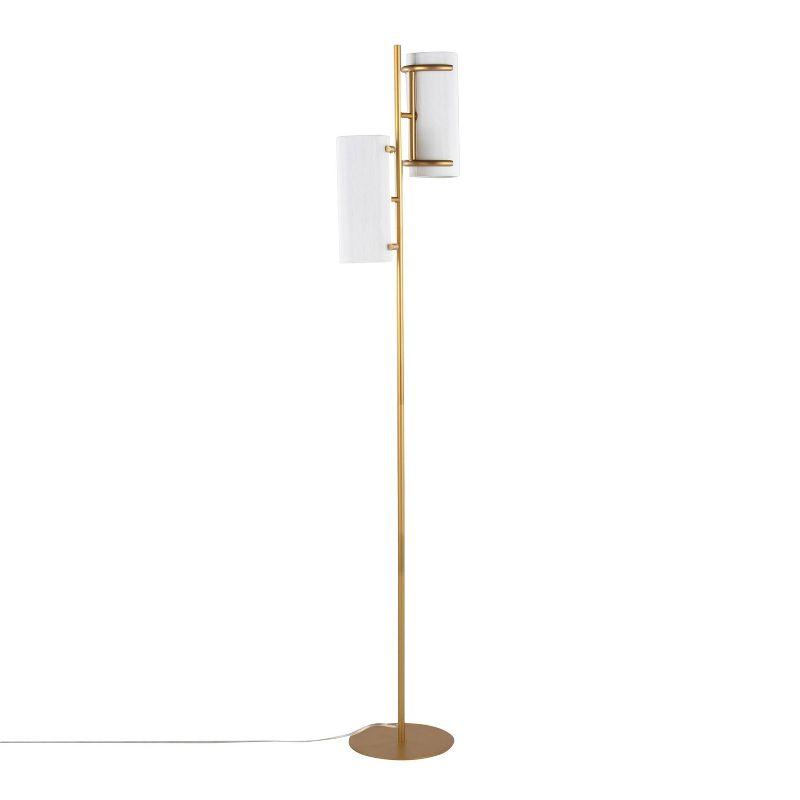 Rhonda 71" Gold Metal Floor Lamp with White Shades