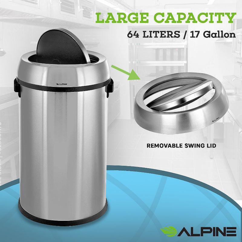 Stainless Steel Swing Top Trash Can - 17 Gallons