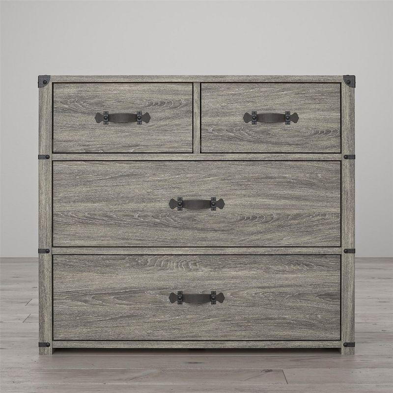 Gray Oak 4-Drawer Nursery Dresser with Leather Pulls