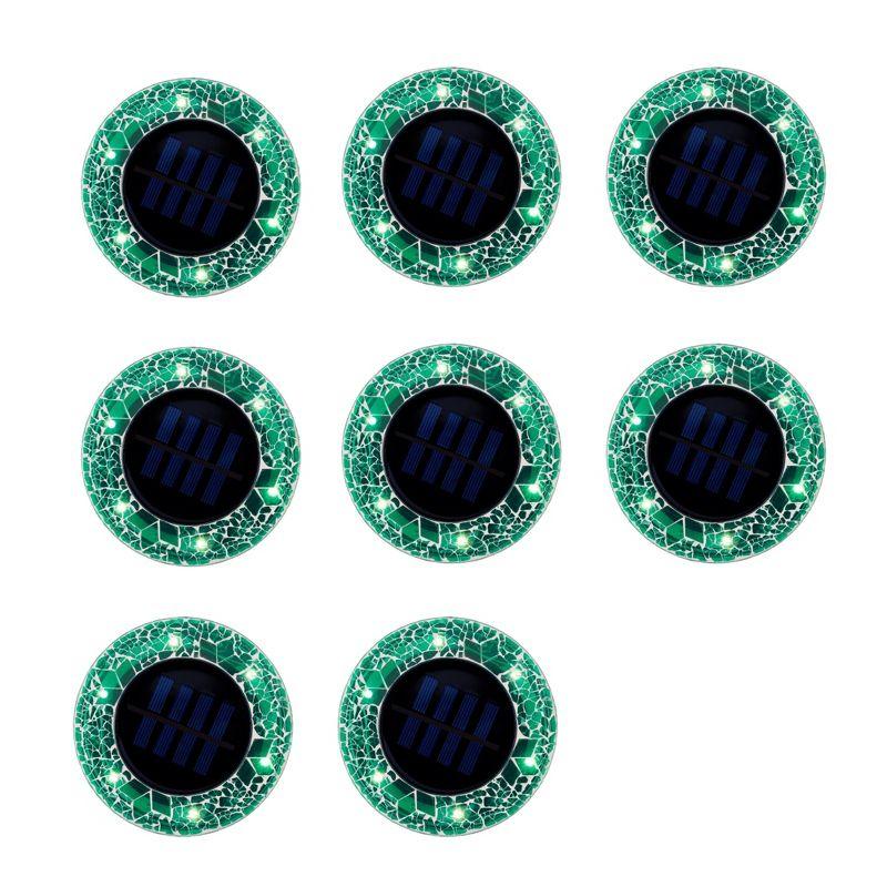 Green Mosaic Solar Powered LED Pathway Disk Lights - 8 Pack