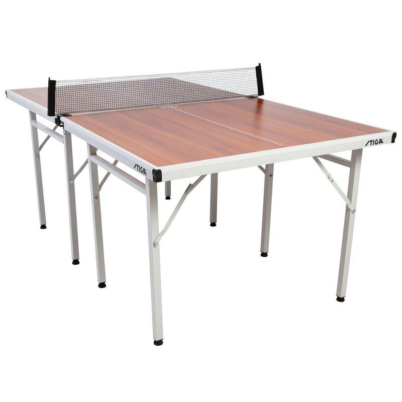 Compact Woodgrain Indoor Ping Pong Table with Folding Design and Net