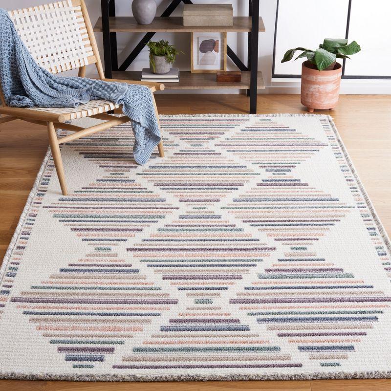 Ivory and Multicolor Hand-knotted Square Wool Area Rug