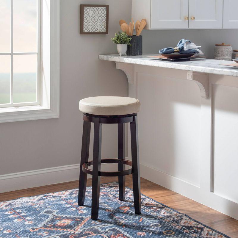 Maya Faux Leather Swivel Backless Barstool White - Linon