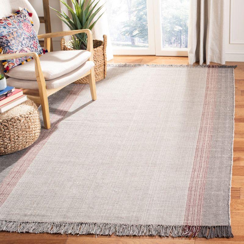 Handwoven Wine & Grey Cotton Stripe 3' x 5' Area Rug