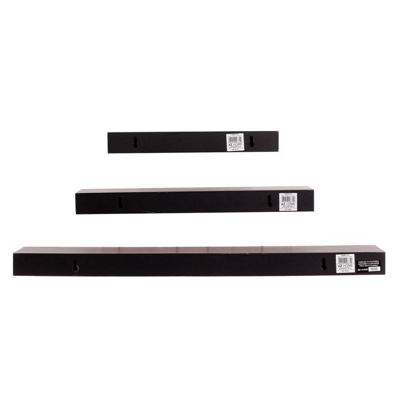 Kiera Grace (Set of 3) 12",16" and 24" Floating Shelves Black: MDF Wall Mount, Traditional Decor, Includes Hardware