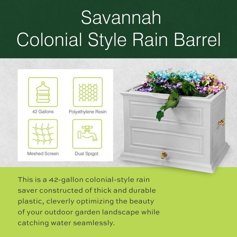 Good Ideas Savannah Colonial Style 42 Gallon Rain Saver Barrel with Self-Draining Garden Planter and Brass Spigots, Light Gray