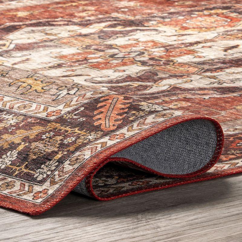 Red Rectangular Stain-Resistant Synthetic Washable Rug