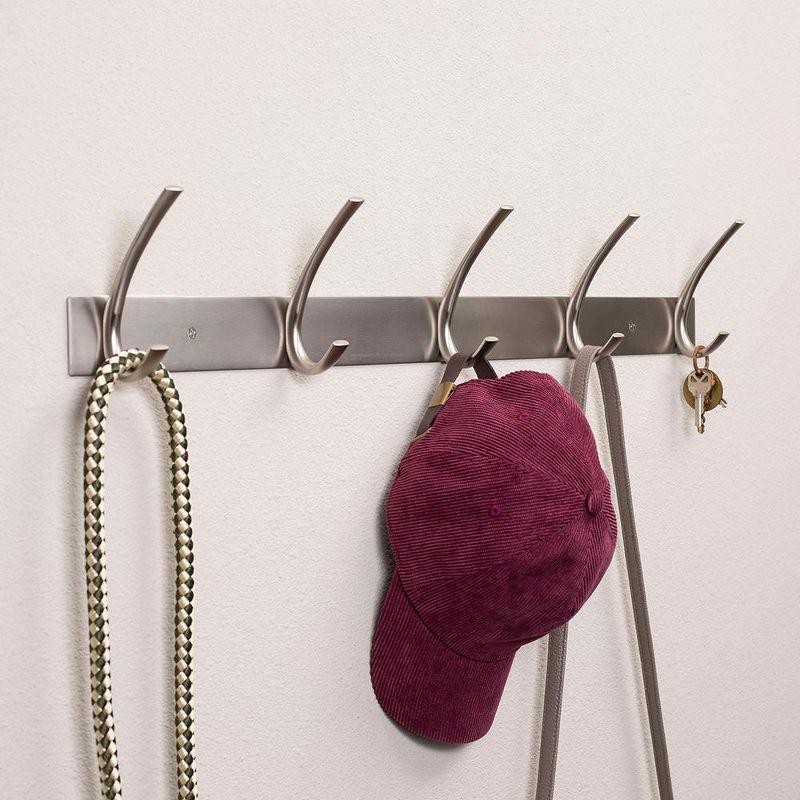 BirdRock Home Premium 5-Hook Coat and Hat Rack - Brushed Nickel Finish