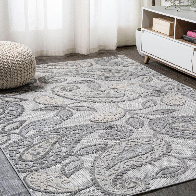 4'x6' Julien Paisley High-Low Indoor/Outdoor Area Rug, Light Gray - JONATHAN Y