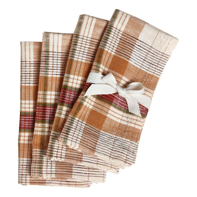 Eva Harvest Orange Plaid Cotton Cloth Napkins, Set of 4