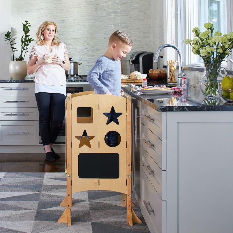 Guidecraft Classic Kitchen Helper® Toddler Tower: Kids Folding Step Stool for Toddlers, Montessori Standing Tower w/ Chalkboard