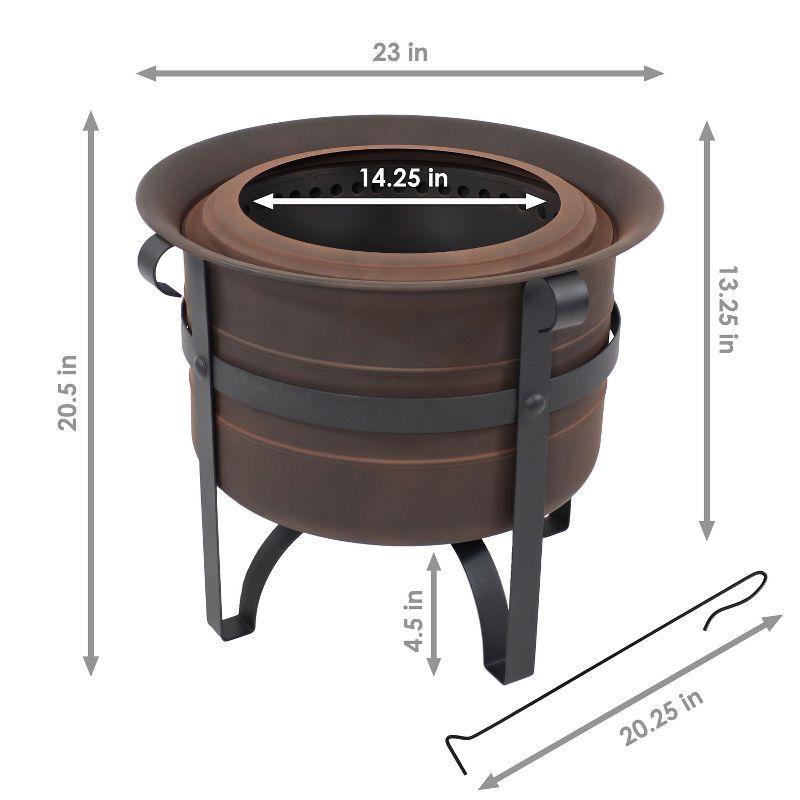 Sanad 23" Round Wood-Burning Bronze Finish Steel Cauldron-Style Smokeless Fire Pit