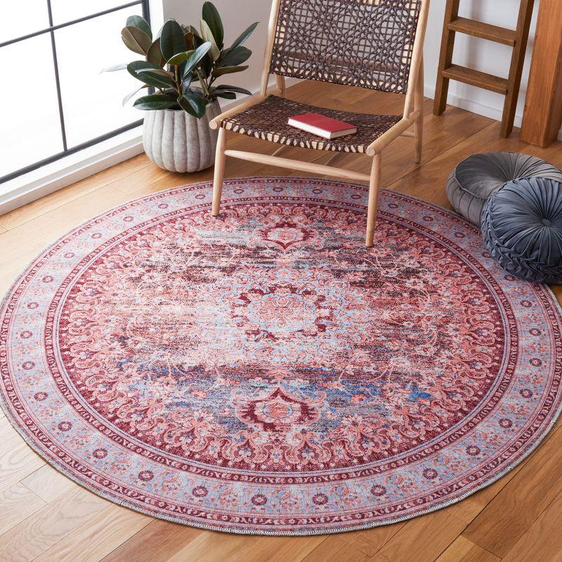 Serapi Light Blue and Red Round Washable Area Rug