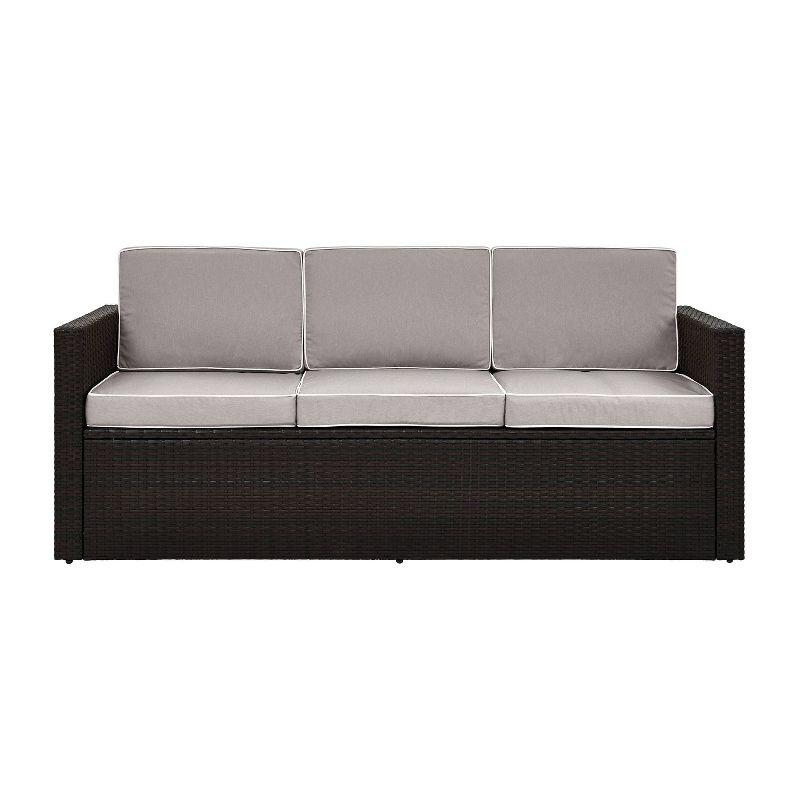 Palm Harbor Outdoor Wicker Sofa In Brown with Gray Cushions - Crosley: All-Weather, Fade-Resistant Patio Furniture