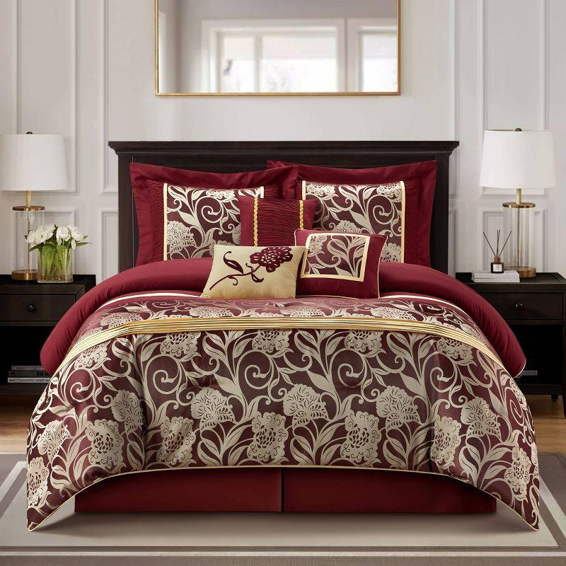 Burgundy and Gold King Microfiber Floral Comforter Set