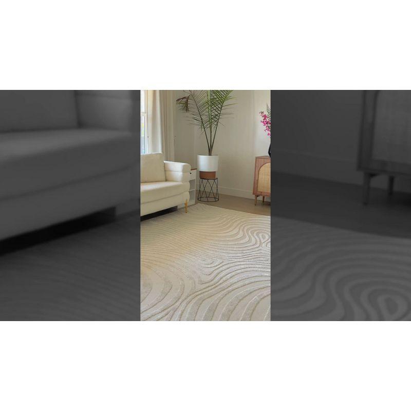 Beige and Cream High-Low Striped 3x5 Synthetic Area Rug