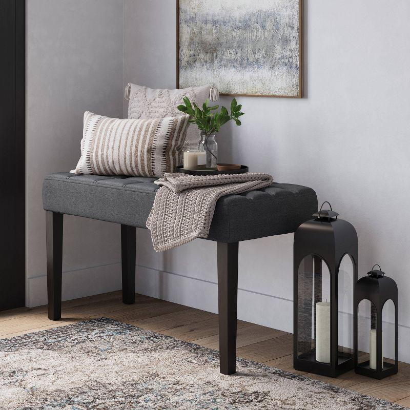 California Fabric Tufted Bench Dark Gray - CorLiving: Entryway, Living Room, Foam Padded, Wood Legs