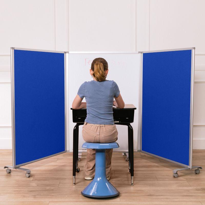 Blue and White 3-Panel Mobile Dry-Erase and Felt Room Divider