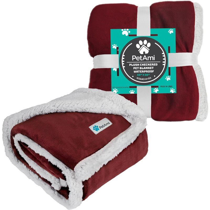 PetAmi Waterproof Dog Blanket for Bed Couch Sofa Cover, Reversible Faux Shearling Fleece Pet Throw