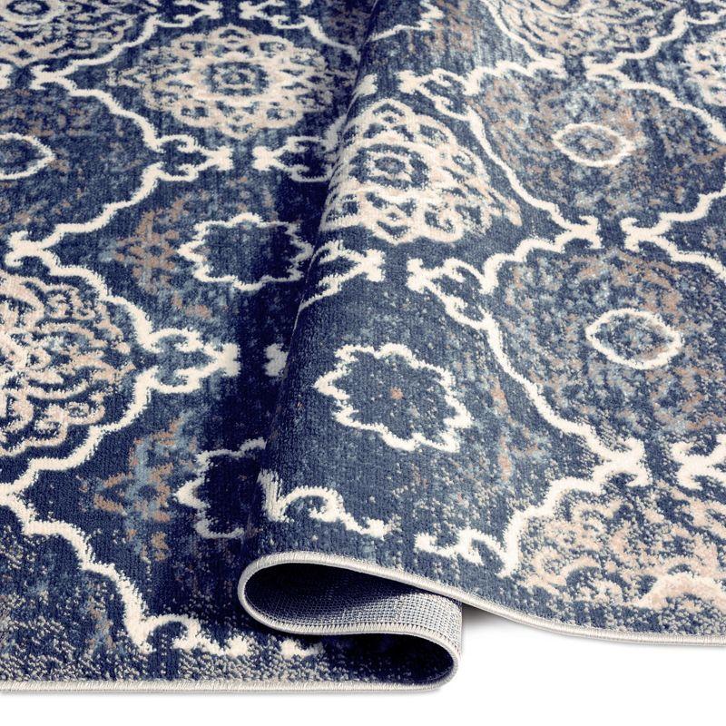 Home Dynamix Boho Andorra Transitional Damask Area Rug, Navy Blue/Ivory, 5'2"x7'2"