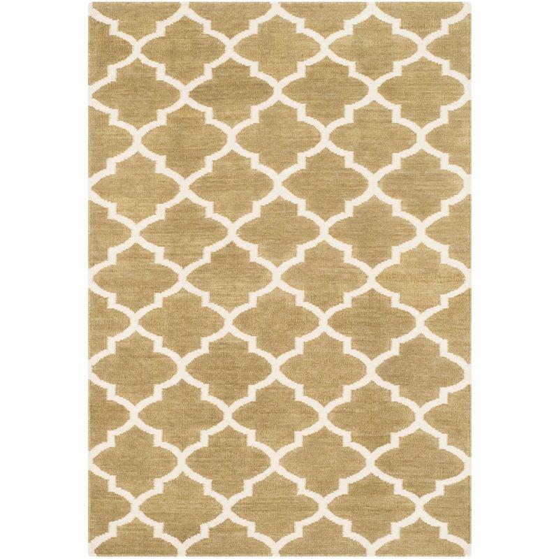 Handwoven Beige Geometric Wool Rug 4' x 6' - Reversible and Flat Woven