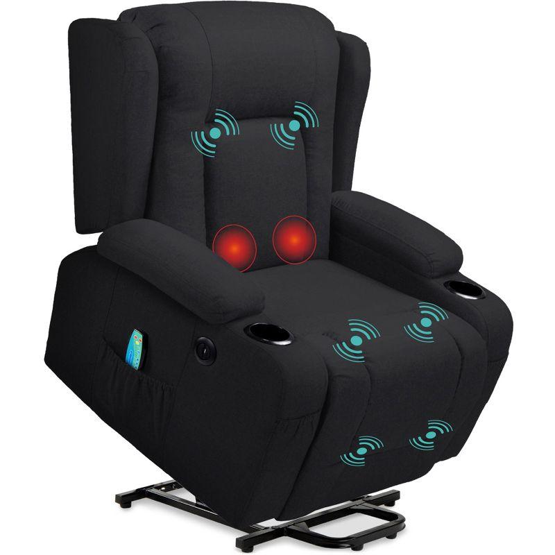 Hokku Designs Modern Linen Electric Power Lift Chair, Recliner Massage Chair, Adjustable Furniture for Back, USB Port, Heat, Cupholders