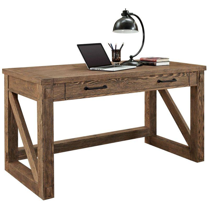 Avondale Rustic Writing Desk Brown - Martin Furniture: Oak Finish, Timber Legs, Metal Hardware, 58" Width