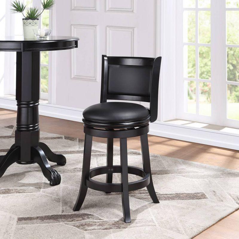 Elegant Augusta 24" Black Leather Swivel Counter Stool