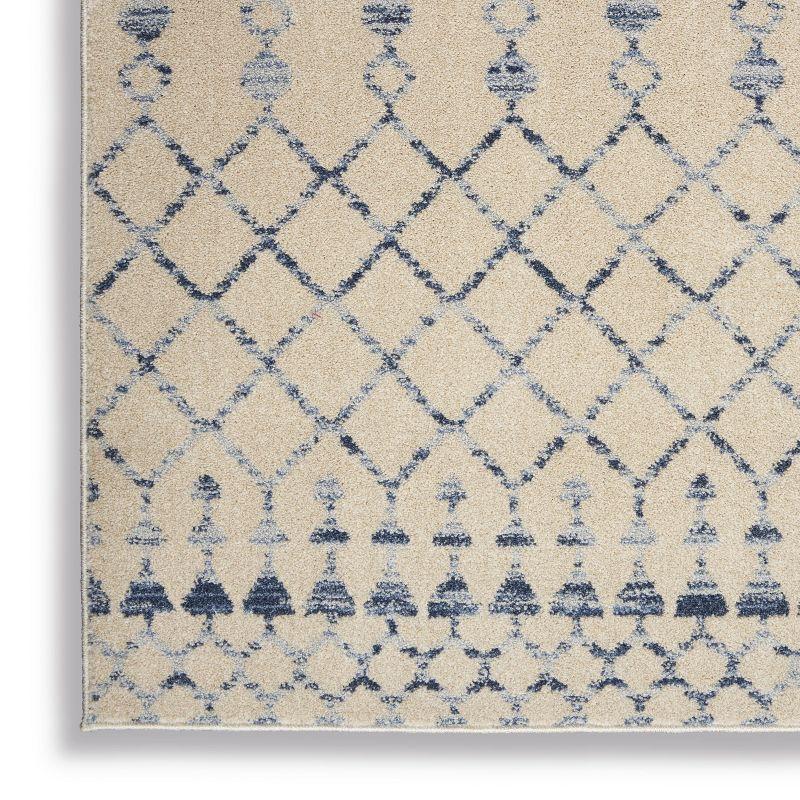 Beige Blue Geometric Hand-knotted Synthetic Rug, 5' x 7'